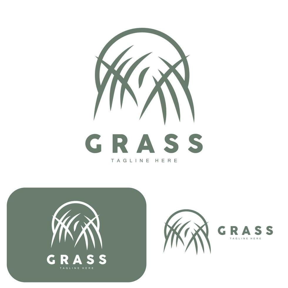 design de logotipo de grama verde, ilustração de paisagem de fazenda, vetor de cenário natural