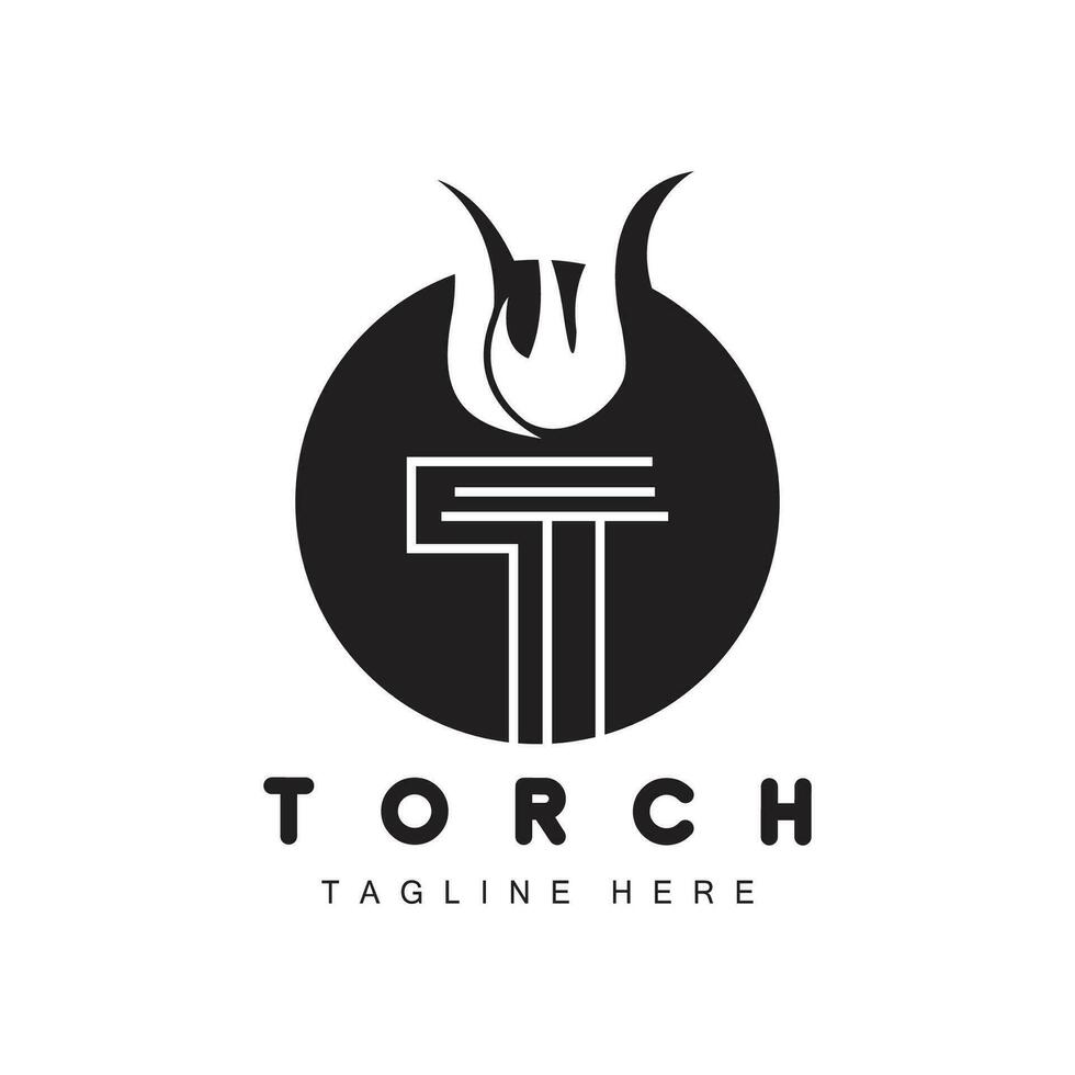 logotipo da tocha, design de fogo, logotipo da carta, ícone da marca do produto vetor