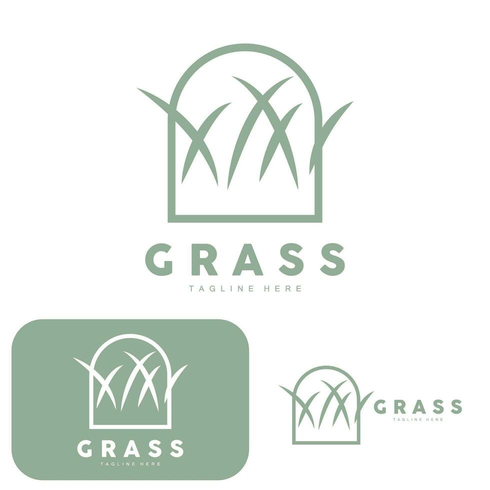 design de logotipo de grama verde, ilustração de paisagem de fazenda, vetor de cenário natural