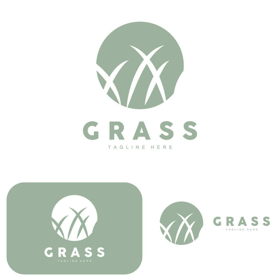 design de logotipo de grama verde, ilustração de paisagem de fazenda, vetor de cenário natural