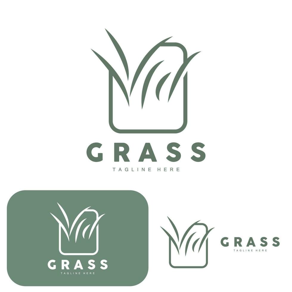 design de logotipo de grama verde, ilustração de paisagem de fazenda, vetor de cenário natural