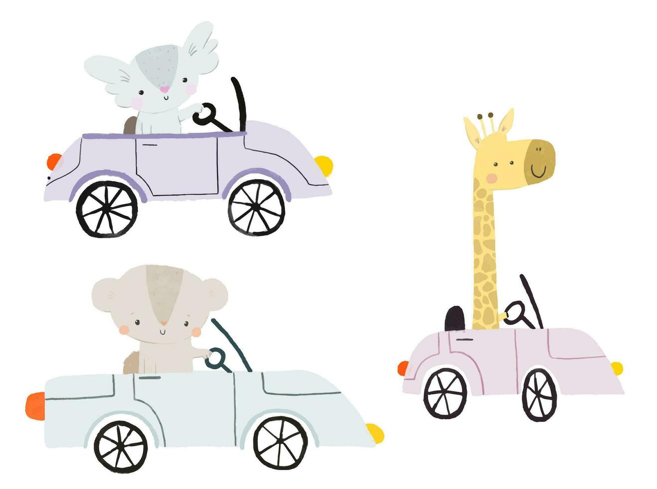 fofa animais dentro engraçado carros. animal motorista, animal carro. fofa animais viagem dentro carros vetor
