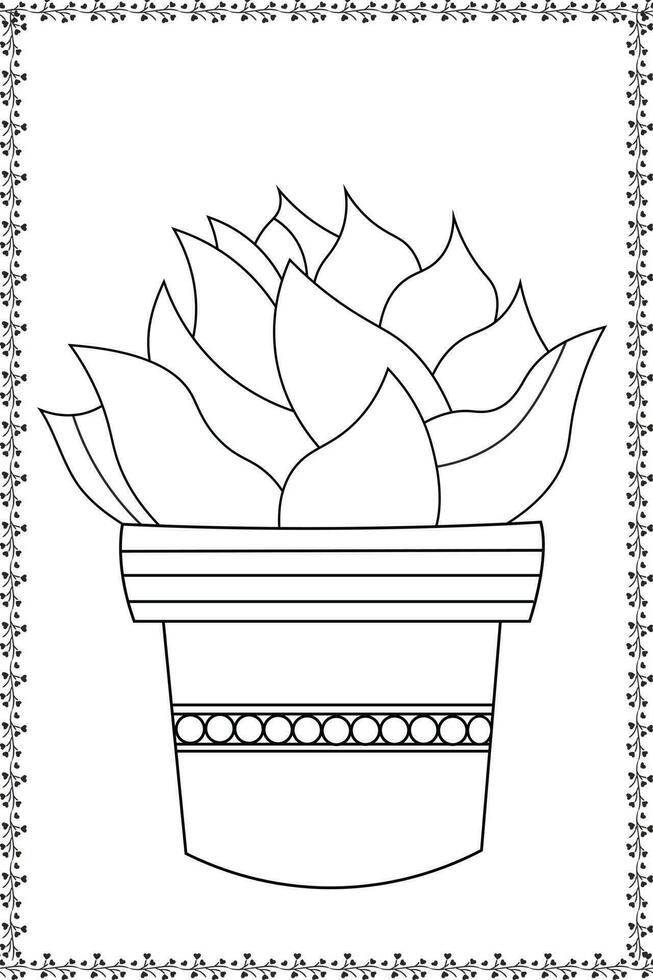 uma suculento plantar dentro uma decorativo Panela interior plantar coloração página Preto esboço para crianças impressão vetor
