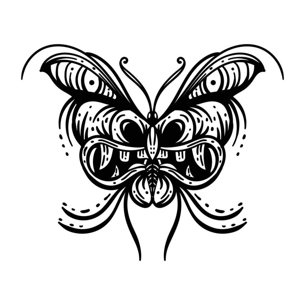 borboleta linha arte tatuagem ilustração vetor