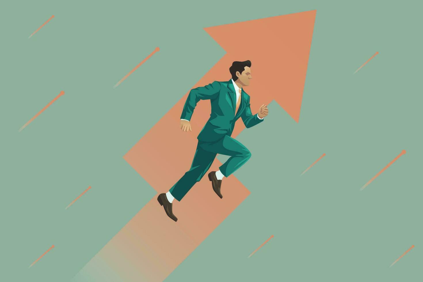 o negócio Setas; flechas conceito com homem de negocios com terno corrida para sucesso. aceleração para ganho uma lucro vendas. fundo vetor ilustração