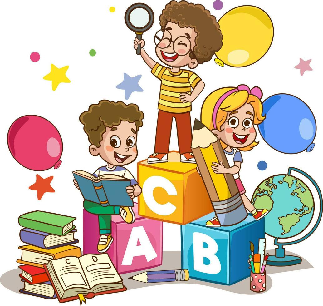 vetor ilustração do crianças jogando com alfabeto blocos