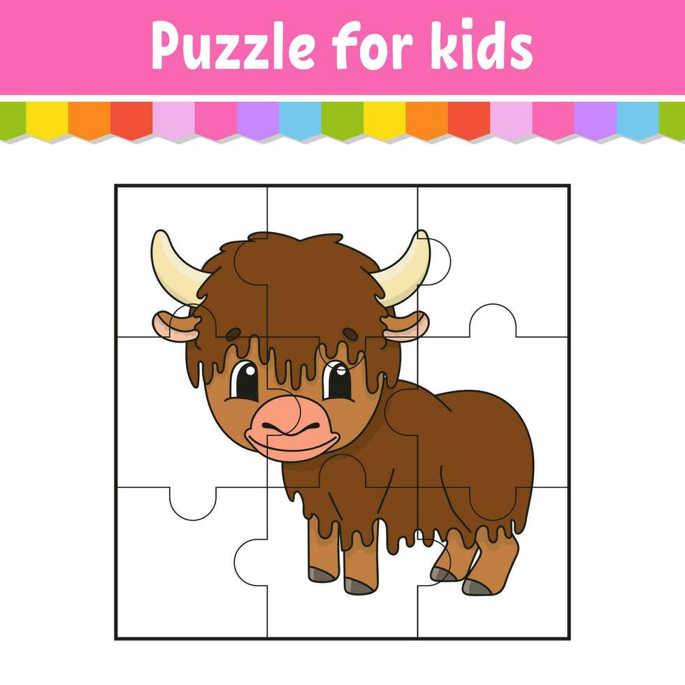 jogo de quebra-cabeça para crianças. peças de quebra-cabeça. planilha de cores. página de atividade. estilo de desenho animado. ilustração vetorial. vetor