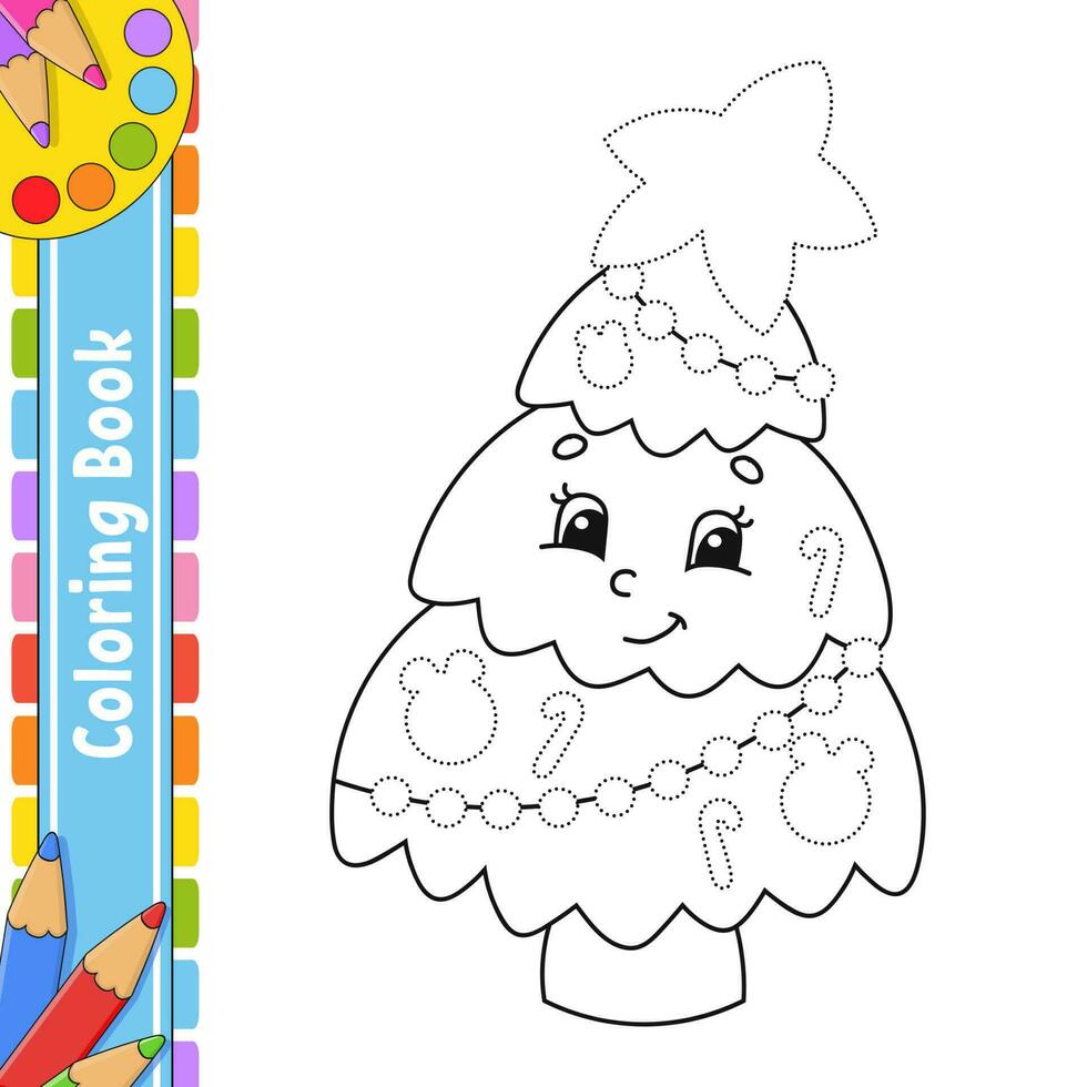 árvore de abeto. página do livro para colorir para crianças. estilo de desenho animado. ilustração vetorial isolada no fundo branco. vetor