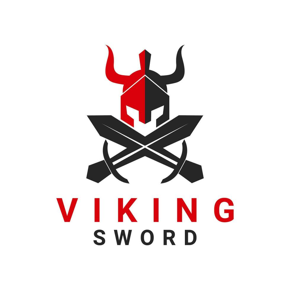 viking capacete com cruzado espadas logotipo Projeto modelo. vetor