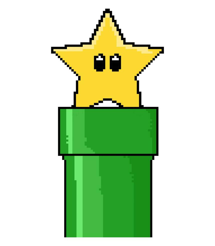 tubos. urdidura tubos super mario jogos. pixel Estrela extra vida para mario manos. vetor