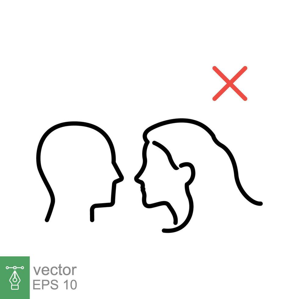 fique longe a partir de fechar contato ícone. simples esboço estilo. homem e mulher, se beijando Proibido placa conceito conceito. fino linha símbolo. vetor ilustração isolado em branco fundo. eps 10.