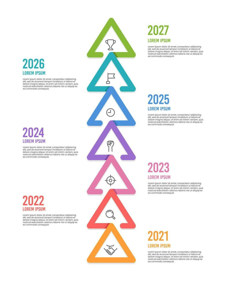 triângulo infográfico 7 anos em a estrada para sucesso. vetor ilustração.