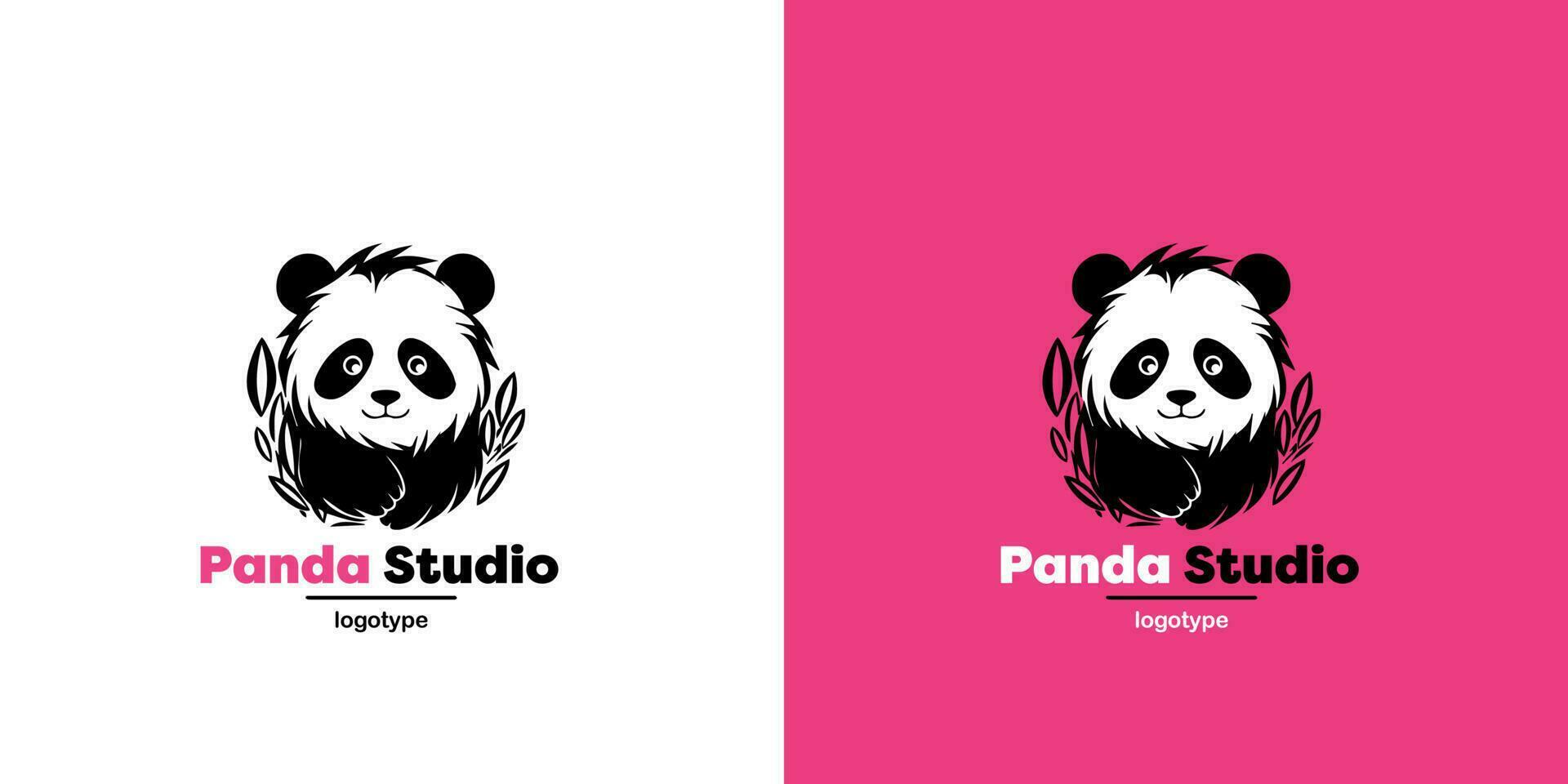 panda vetor logotipo ilustração em Rosa e branco fundo. panda's cabeça logotipo. fofa animal face placa Projeto modelo