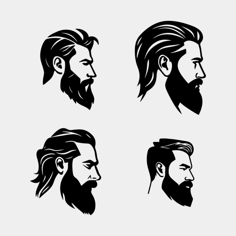 conjunto do homem com barba variações silhueta. lado face perfil vetor