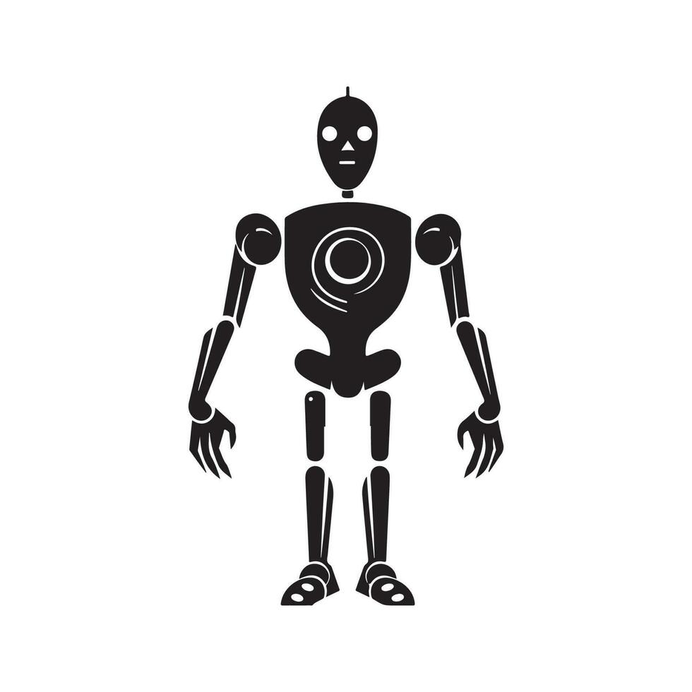 Ciência ficção humanóide robô, vintage logotipo linha arte conceito Preto e branco cor, mão desenhado ilustração vetor
