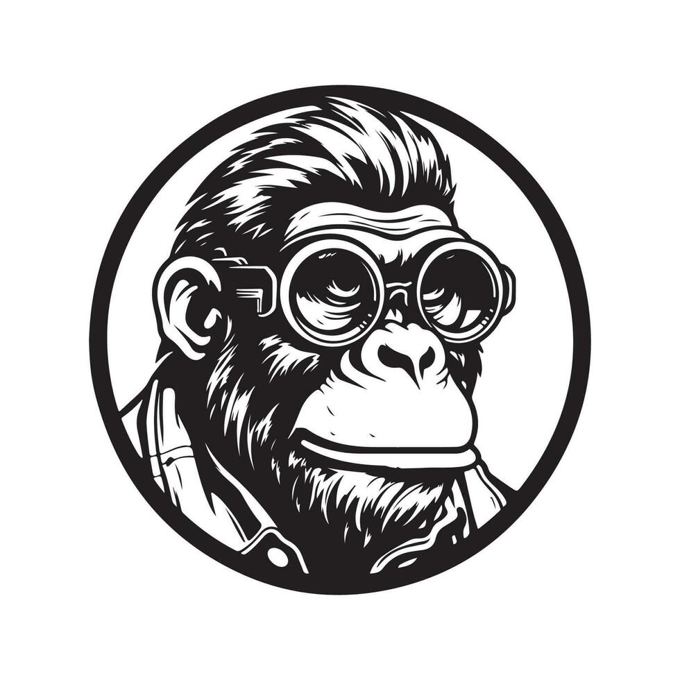 nerd gorila, vintage logotipo linha arte conceito Preto e branco cor, mão desenhado ilustração vetor