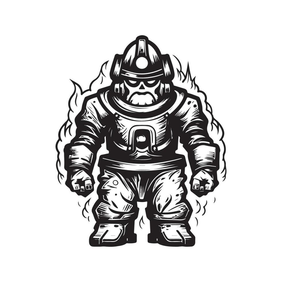 fogo golem, vintage logotipo linha arte conceito Preto e branco cor, mão desenhado ilustração vetor