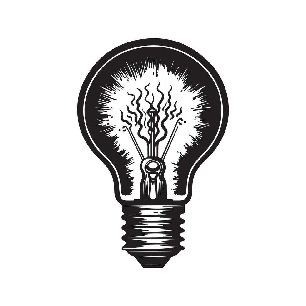 luz lâmpada, vintage logotipo linha arte conceito Preto e branco cor, mão desenhado ilustração vetor