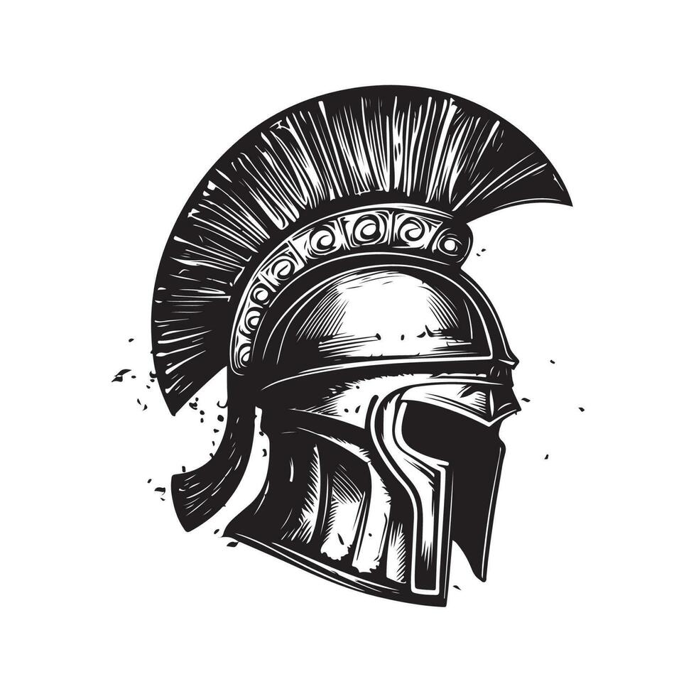 capacete do a espartano, vintage logotipo linha arte conceito Preto e branco cor, mão desenhado ilustração vetor