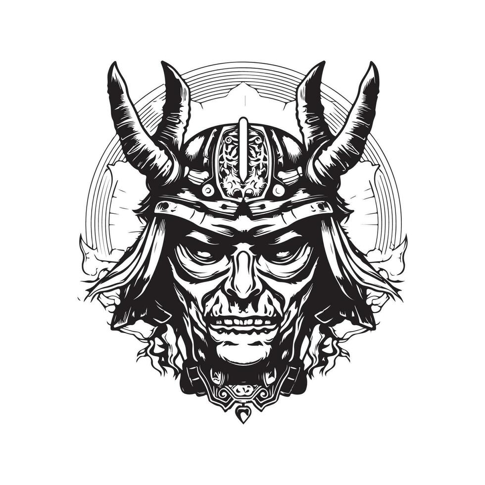 mascarar do samurai, vintage logotipo linha arte conceito Preto e branco cor, mão desenhado ilustração vetor