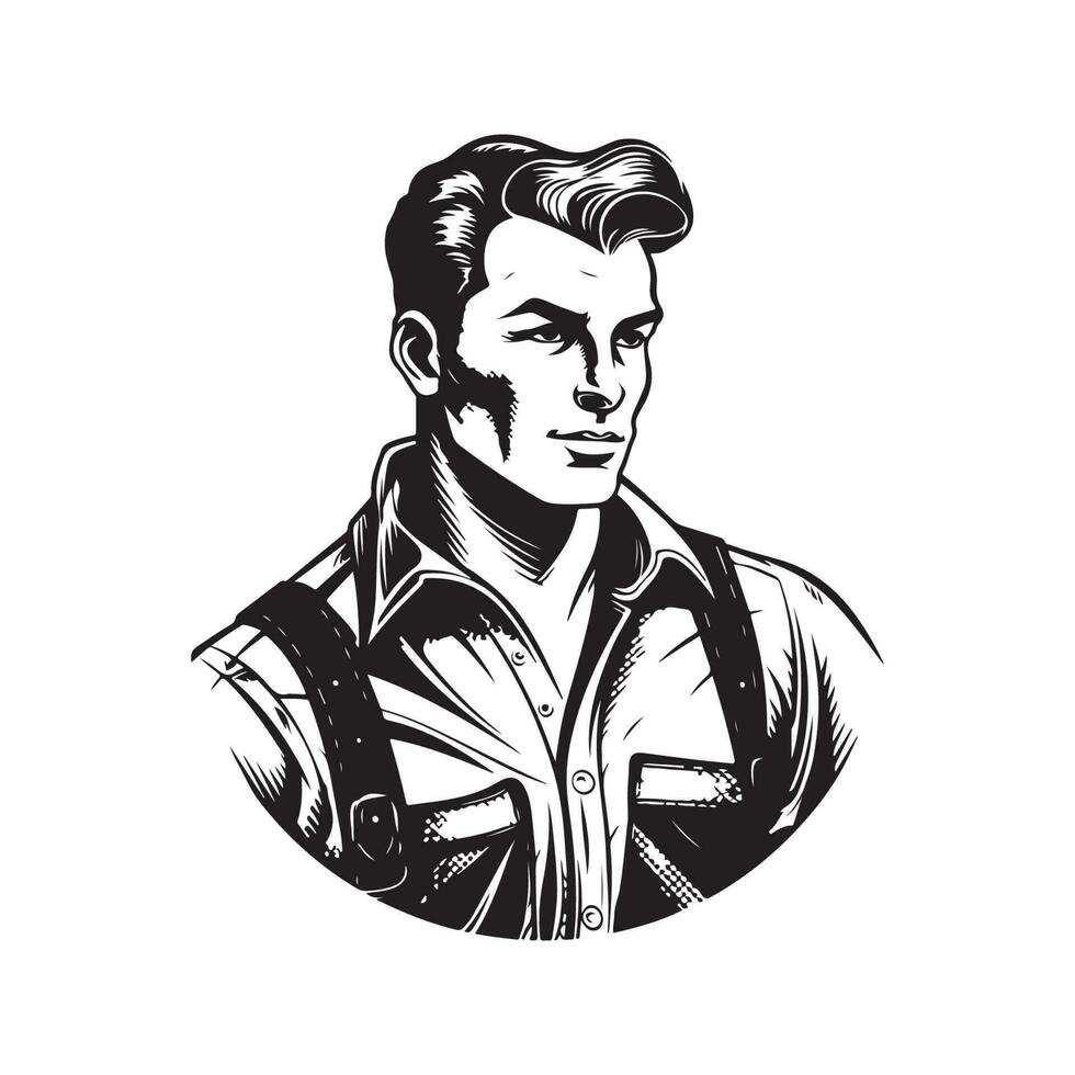 muscular bonito homem, vintage logotipo linha arte conceito Preto e branco cor, mão desenhado ilustração vetor