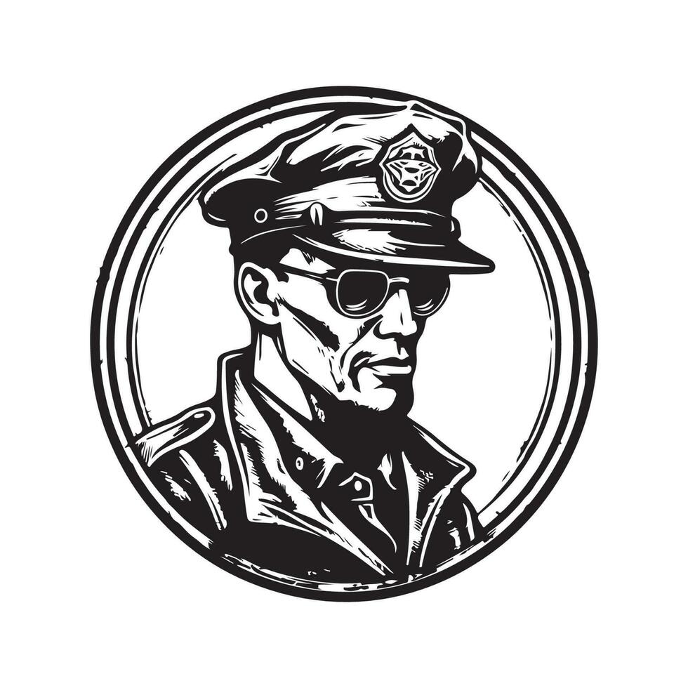 mercenário capitão, vintage logotipo linha arte conceito Preto e branco cor, mão desenhado ilustração vetor