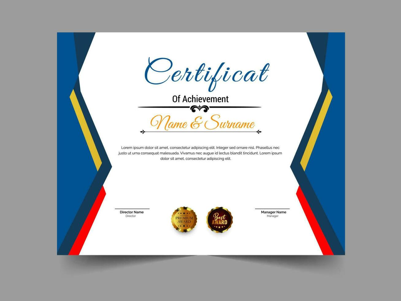 criativo certificado do realização modelo Projeto. luxo elegante azul e ouro diploma, corporativo Treinamento certificado Projeto vetor