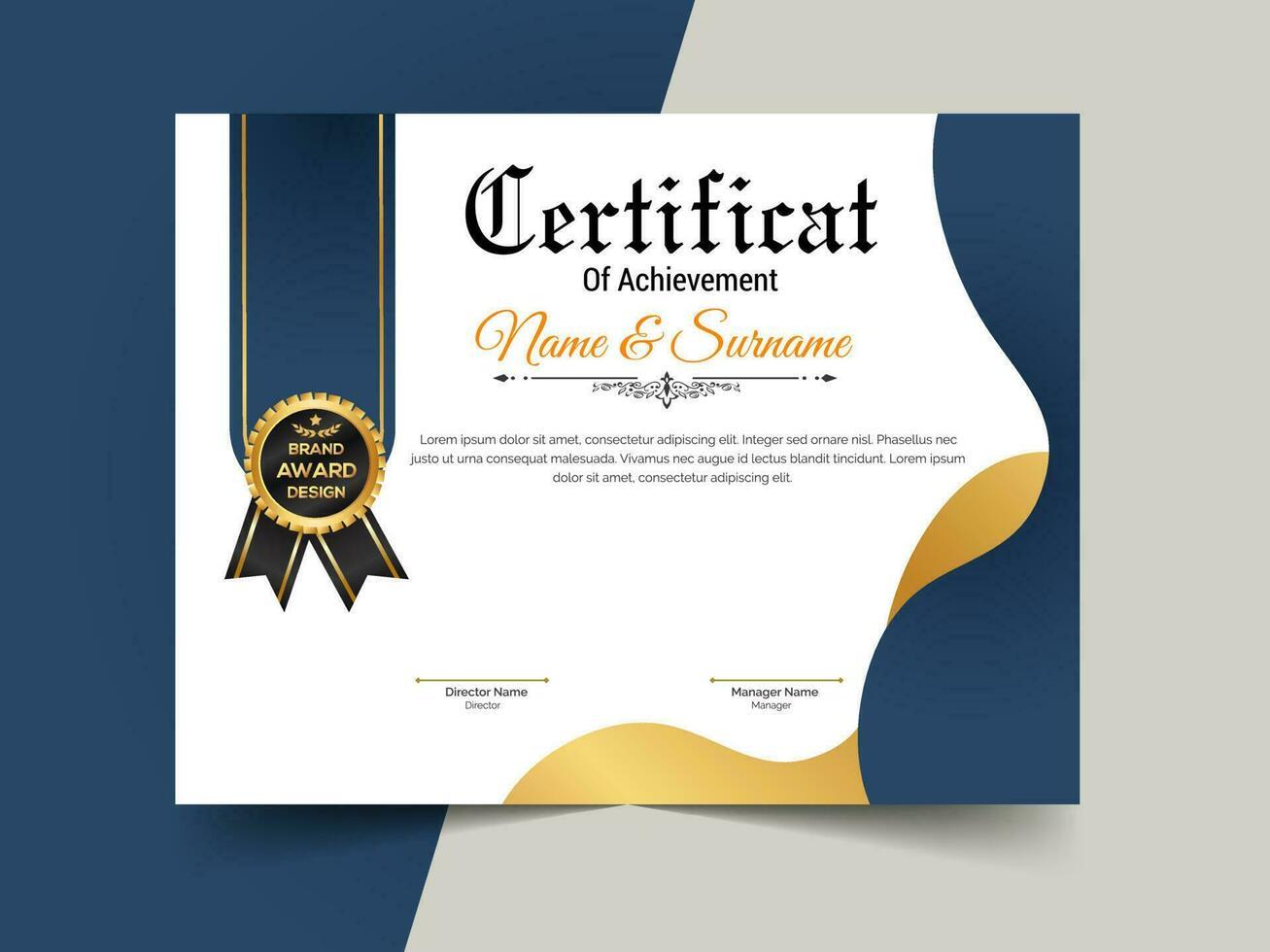 criativo certificado do realização modelo Projeto. luxo elegante azul e ouro diploma, corporativo Treinamento certificado Projeto vetor