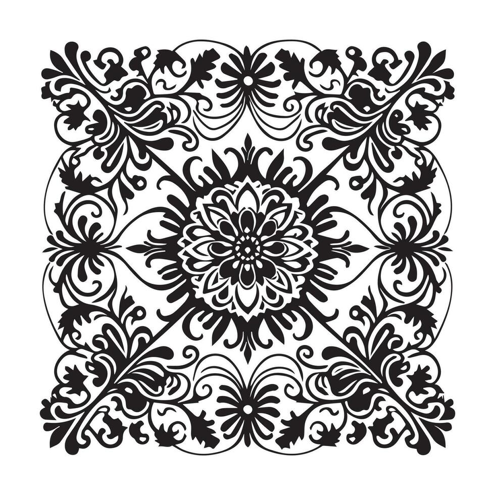 floral padronizar linha arte ilustração Preto cor, floral silhueta linha arte vetor