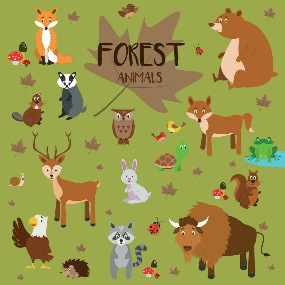 vetor ilustração conjunto do floresta animais dentro desenho animado estilo.