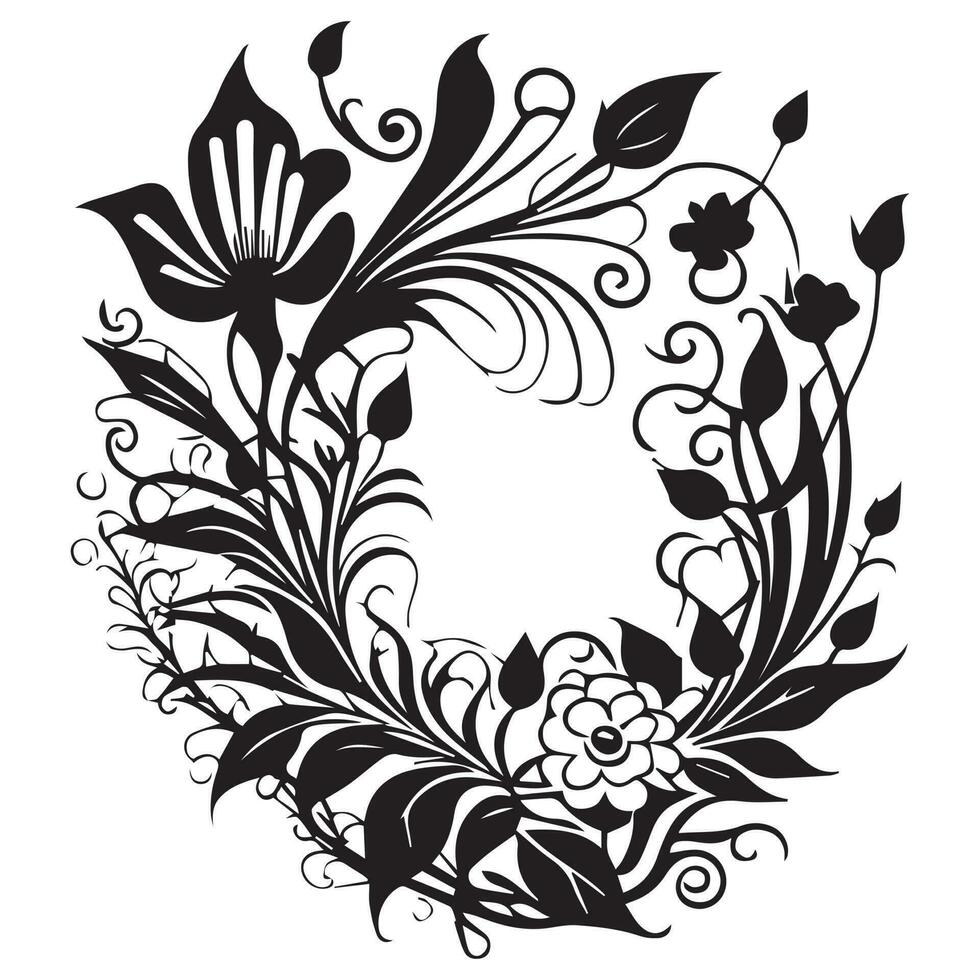 floral padronizar linha arte ilustração Preto cor, floral silhueta linha arte vetor
