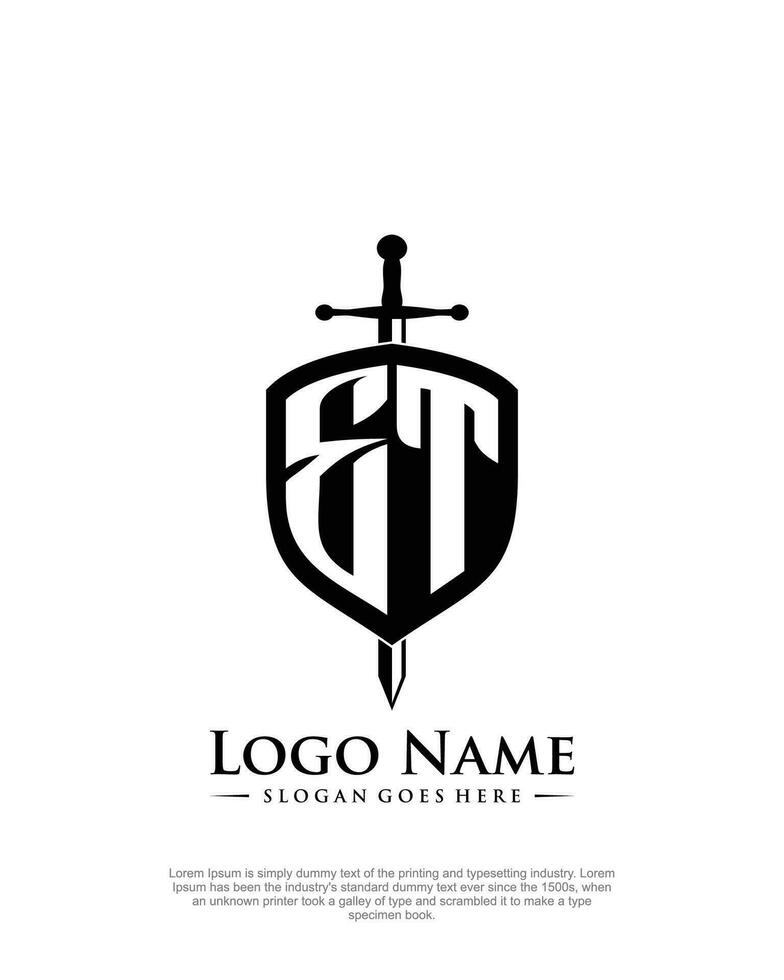 inicial et carta com escudo estilo logotipo modelo vetor