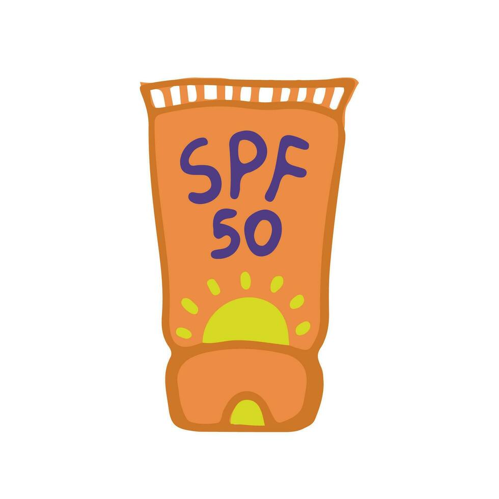 tubo do protetor solar creme ilustração. desenhado à mão a inscrição spf 50 uv proteção, prevenção do envelhecimento pele. vetor clipart