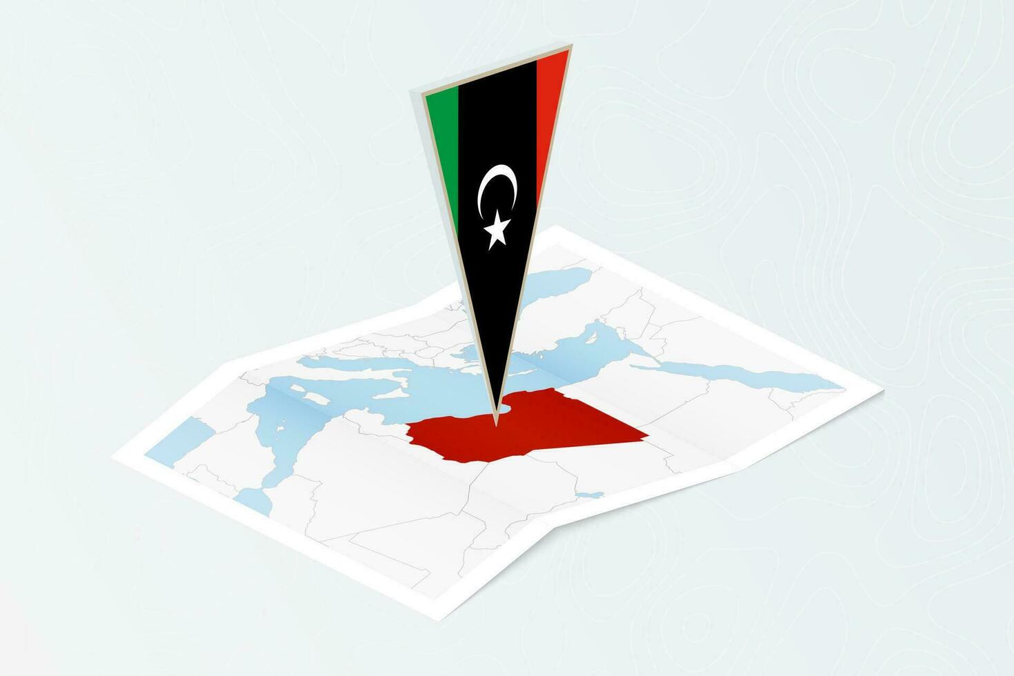 isométrico papel mapa do Líbia com triangular bandeira do Líbia dentro isométrico estilo. mapa em topográfico fundo. vetor