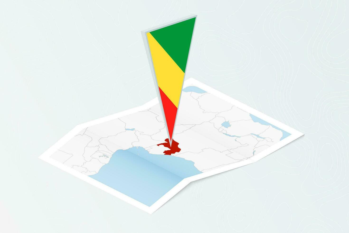 isométrico papel mapa do Congo com triangular bandeira do Congo dentro isométrico estilo. mapa em topográfico fundo. vetor