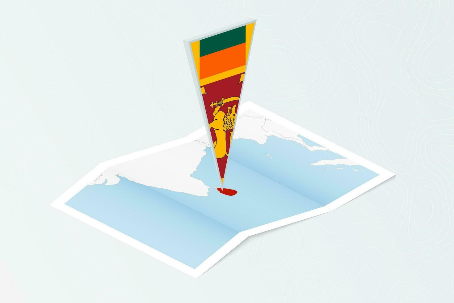 isométrico papel mapa do sri lanka com triangular bandeira do sri lanka dentro isométrico estilo. mapa em topográfico fundo. vetor