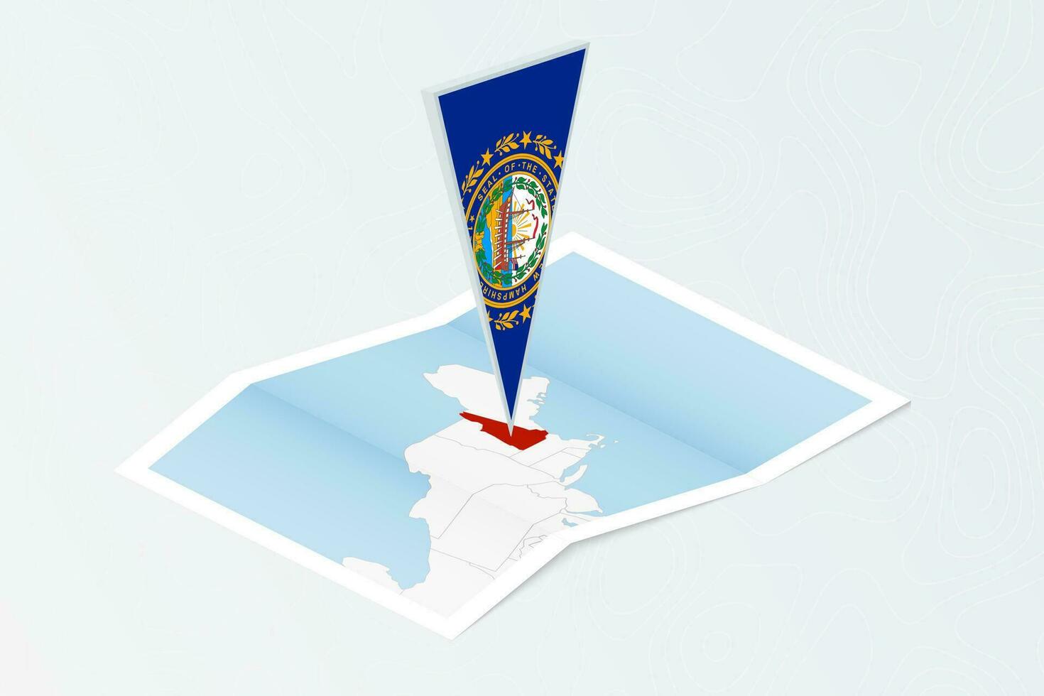 isométrico papel mapa do Novo Hampshire com triangular bandeira do Novo Hampshire dentro isométrico estilo. mapa em topográfico fundo. vetor