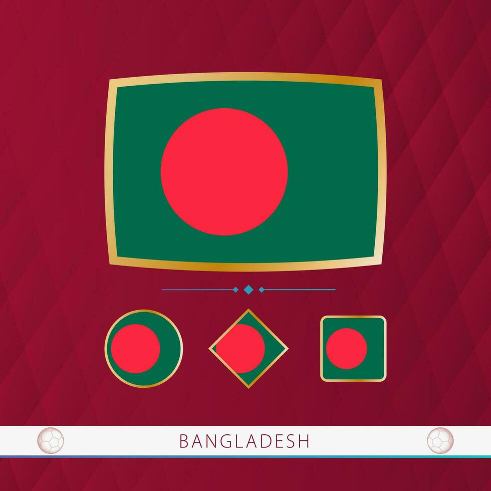 conjunto do Bangladesh bandeiras com ouro quadro, Armação para usar às esportivo eventos em uma Borgonha abstrato fundo. vetor