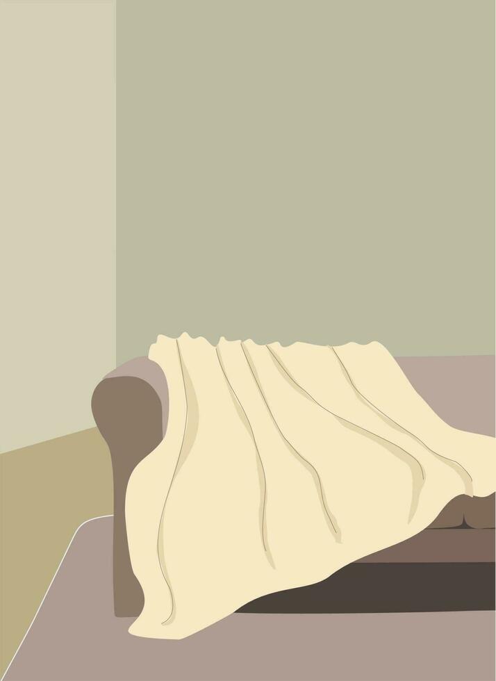 acolhedor sofá com uma xadrez ou cobertor dentro a escandinavo estilo dentro interior. cor pastel vetor ilustração