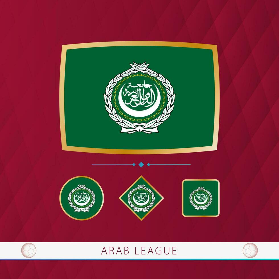 conjunto do árabe liga bandeiras com ouro quadro, Armação para usar às esportivo eventos em uma Borgonha abstrato fundo. vetor