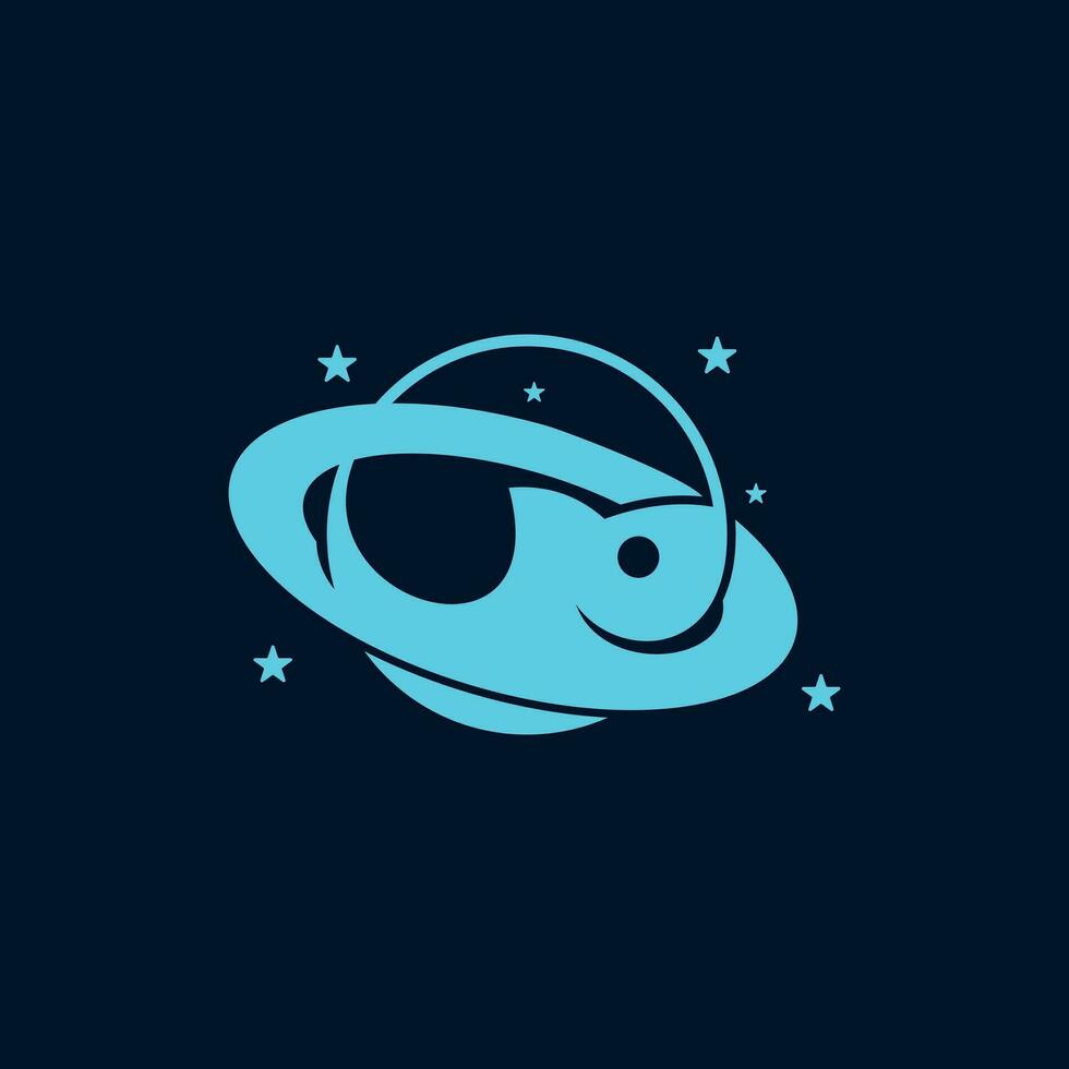 planeta peixe logotipo orbital linhas e estrelas, plano Projeto logotipo modelo, vetor ilustração