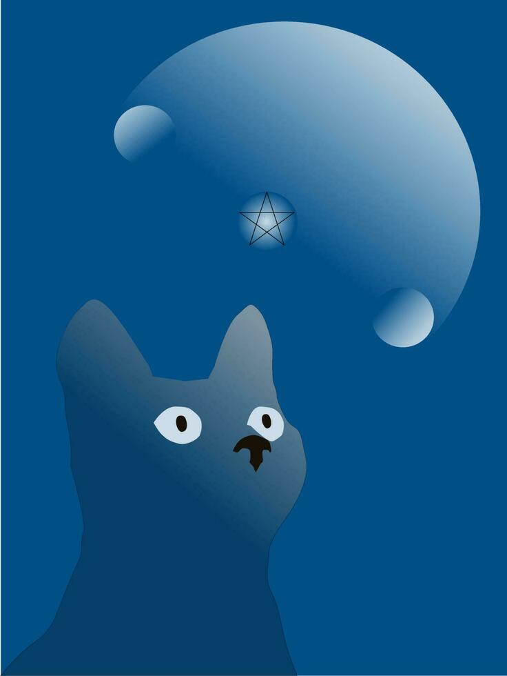 gato e cheio lua. gato silhueta e a lua, azul cores. vetor