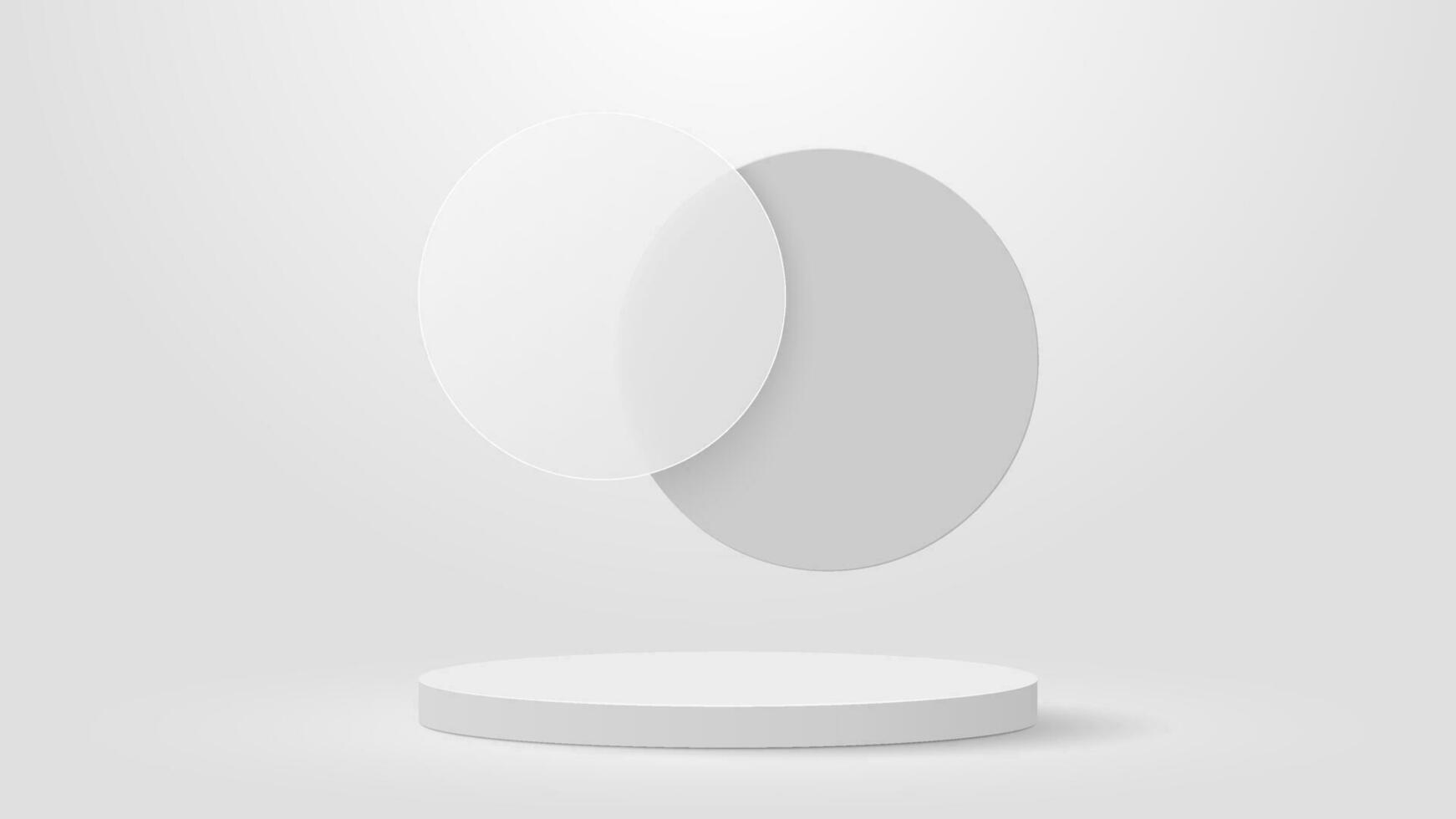 branco 3d pódio com círculo flutuando sobreposição. vetor ilustração. eps10