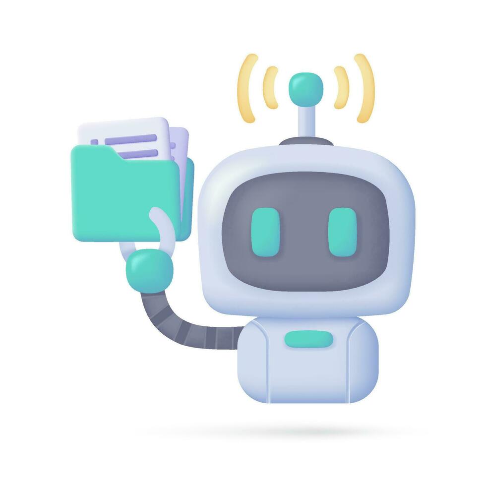 vetor 3d inteligente robô em computador para ajudar dentro humano trabalhos criativo desenho animado robôs dentro arte e Socorro responda questões.