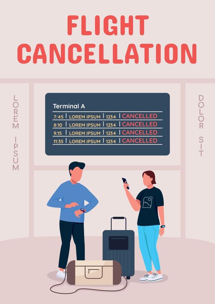 modelo de vetor plano de cartaz de cancelamento de voo