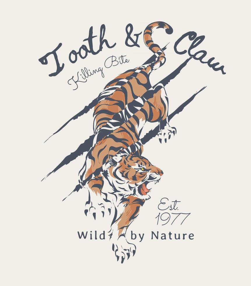 slogan de tipografia com ilustração de tigre e arranhão de garra vetor