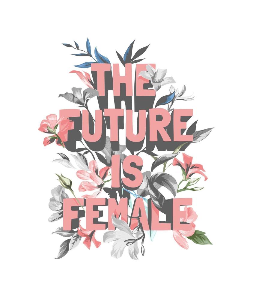 futuro é slogan feminino em ilustração de fundo vintage em preto e branco vetor