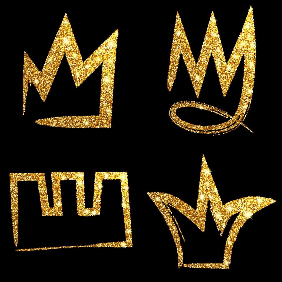 conjunto de coroas de glitter dourados vetor