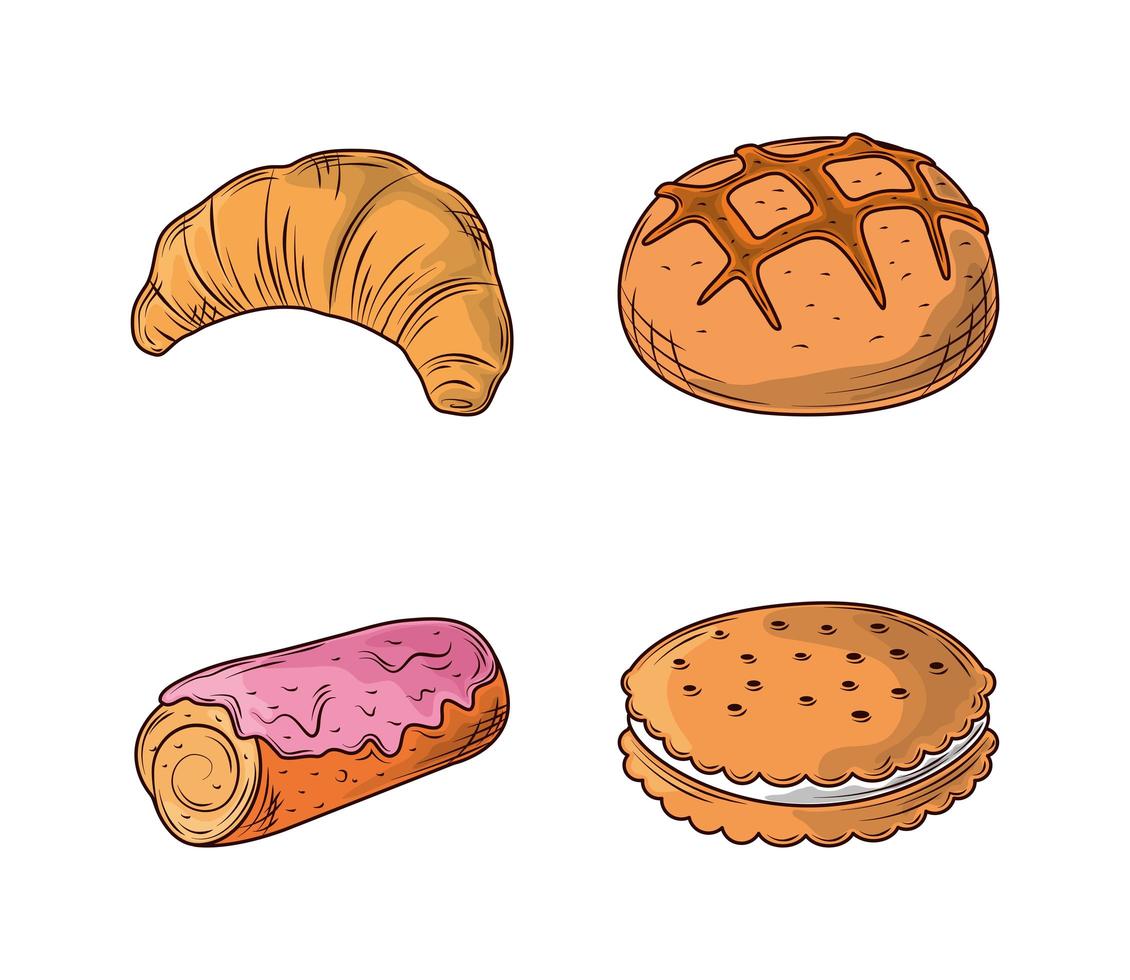 conjunto de ícones de pão vetor