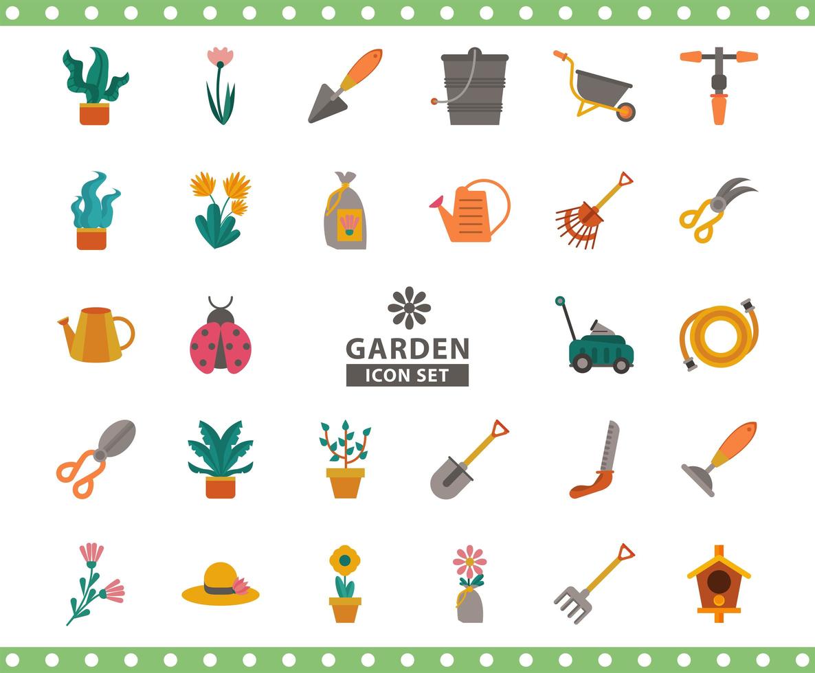 pacote de ícones de estilo simples de ferramentas de jardinagem vetor